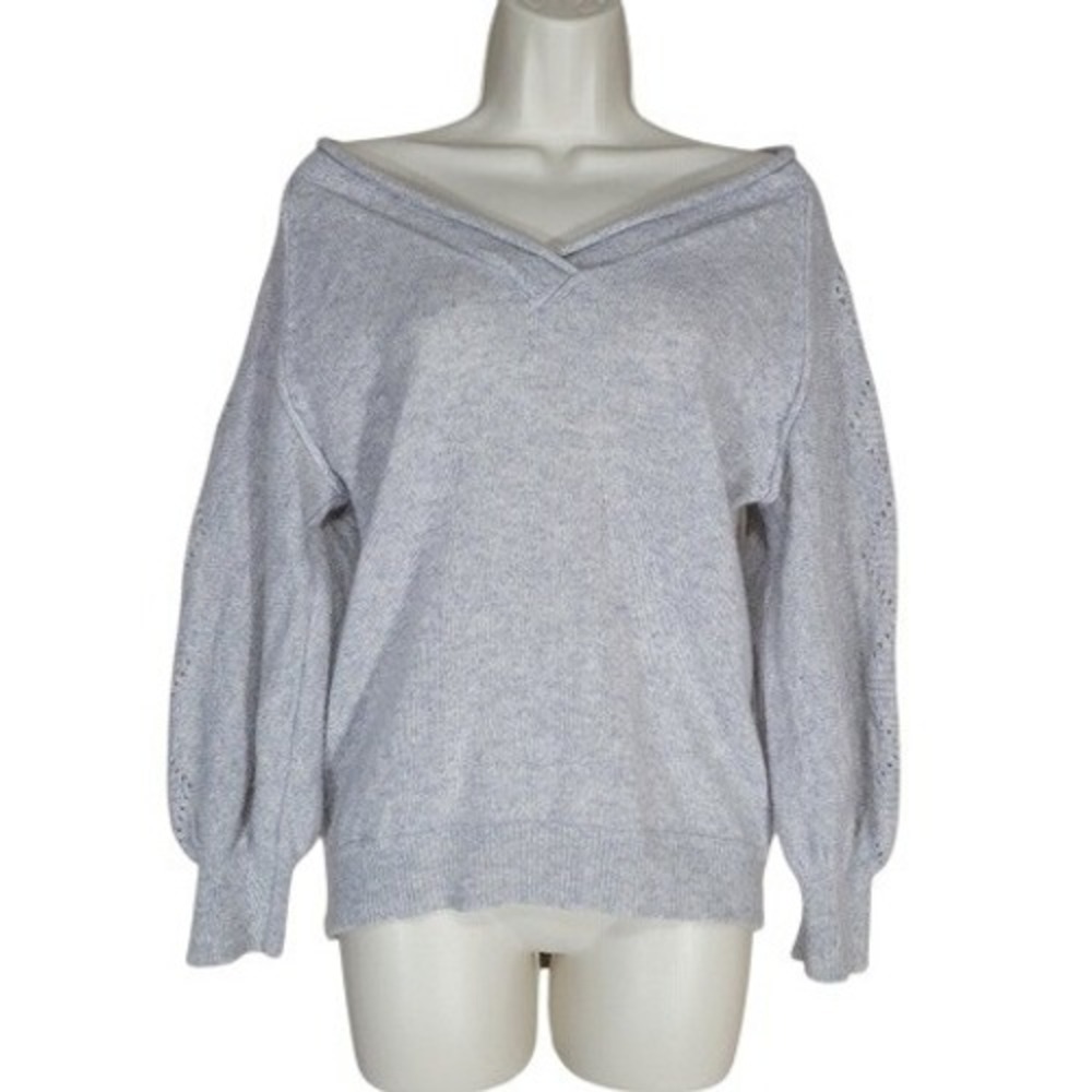 Cashmere Sundance Sweater W/ M Light Grey V-Neck Pointelle LN/NWOT